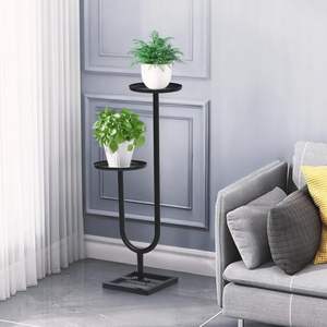 Support à plantes en métal à 2 niveaux en forme de U, support de pot de fleurs haut d'angle, étagère double pour pots ronds, pour décoration intérieure et extérieure - Product Image 2