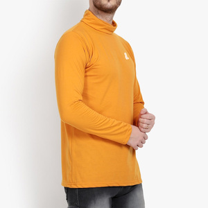 <b>Men's</b> O-Neck Long Sleeve Knitted Polyester Breathable Solid Color Casual <b>Top</b> with Logo Front Orange - Product Image 2