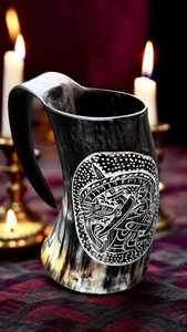 Mug en corne avec bordure en laiton poli fait main, artisanat exquis, écologique, capacité personnalisable, vaisselle de luxe - Product Image 5