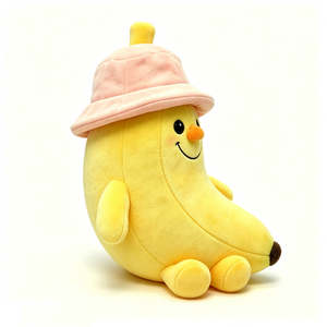 Mochila de Peluche de Plátano Personalizada, Sombrero de Pescador Rosa, Diseño de Brazos y Piernas de Plátano, Relleno de Algodón PP Suave, Peluche Amarillo, Juguete Unisex para Halloween - Product Image 5
