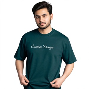 เสื้อยืดโอเวอร์ไซส์ดีไซน์พิเศษ สีเขียวอมฟ้า แขนสั้น คอกลม ปลายแขนผ้าตัดเย็บเอง สไตล์สตรีทแวร์ ยูนิเซ็กซ์ ผ้าฝ้ายระบายอากาศได้ดี - Product Image 1
