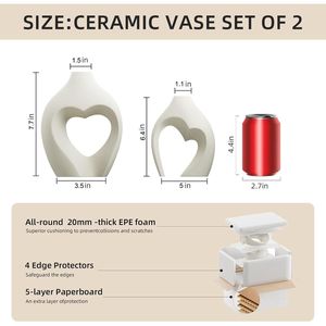 Set di 2 Vasi in Ceramica a Forma di Cuore in Stile Nordico, Vasi Decorativi Bianchi Minimalisti per Centrotavola - Product Image 2