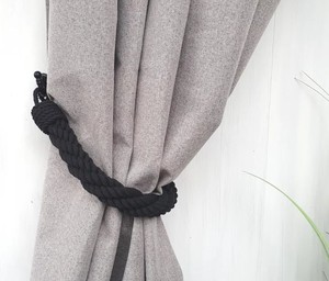 Black Cotton Rope <b>Curtain</b> Tieback – Handmade Modern & Minimalist Decor..stylish interior accessory - Product Image 1