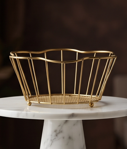 Modern Gold Wire <b>Fruit</b> <b>Storage</b> Basket Wavy Rim Open Metal Bowl Kitchen Table Top Vegetable Holder - Product Image 2
