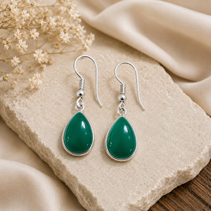 Natural Green Onyx Bohemian Style Water Drop Earrings 925 <b>Sterling</b> <b>Silver</b> Bezel Set Ear <b>Wire</b> Gift for Women - Product Image 4