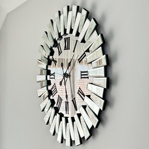 Stylish Round Mirror <b>Wall</b> <b>Clock</b> With Roman Numbers And Reflective Glass Panels Perfect For Contemporary Home <b>Decor</b> From India - Product Image 3