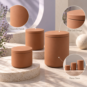 Juego de Recipientes de Cerámica Terracota con Tapas a Juego, Recipientes Redondos para Almacenamiento de Alimentos, Organizador de Cocina de Tres Piezas |   Almacenamiento de despensa - Product Image 3