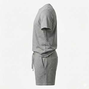 Ensemble T-shirt et short décontracté deux pièces en tissu uni avec logo personnalisé, collection été 2026, polyester/coton respirant et séchage rapide - Product Image 3