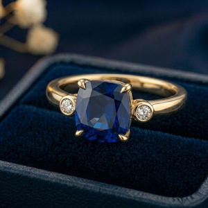 Custom Blue Zircon Gold Plated Fine <b>Ring</b> Cushion Cut Gemstone Band for Wedding Party Gift - Product Image 3