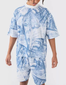 Ensemble T-shirt et short streetwear personnalisé en coton 100% à séchage rapide, respirant, avec épaules tombantes et impression en relief, vente en gros - Product Image 5