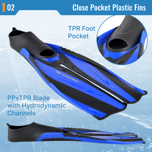 Palmes de plongée en apnée professionnelles AROPEC F-GC46 en PP+TPR, souples et rigides, avec lame durable et fente centrale - Product Image 3