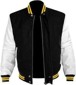 Veste universitaire noire et orange pour homme, en laine et polyester, style preppy, col rabattu, coupe classique, pour l'automne - Product Image 3