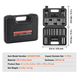 Set di 11 Chiavi a Bussola Profonde da 3/8'' in Acciaio CRV, Facili da Leggere, per Riparazione Auto, da 5/16'' a 1'' con Funzione Esagonale - Product Image 6