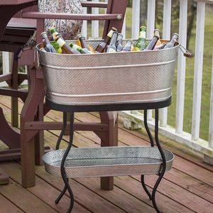 Cubo de hielo redondo de metal con soporte, resistente al óxido, diseño industrial para enfriar bebidas en fiestas, enfriador de vino - Product Image 3