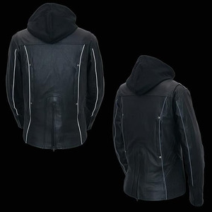 SAMROZ SPORTS Women's Premium Leather Motorcycle Riding Jacket With Removable Hoodie Liner - Product Image 2