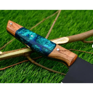 Couteau de chef Burraq personnalisé fait main en acier carbone, lame de 8 pouces, épaisseur de 3,0 mm, manche en bois, étui en cuir, garde au sec - Product Image 4