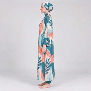 Conjunto de Burkini Musulmán Modesto de 4 Piezas para Mujer, Cobertura Completa, Manga Larga, Color Sólido, Alta Calidad - Product Image 3
