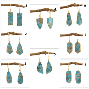 Pendientes colgantes de cobre para mujer, joyería de belleza durmiente auténtica, corte turquesa, bisel chapado en oro, gancho de ajuste, aretes colgantes de gota, regalo - Product Image 2