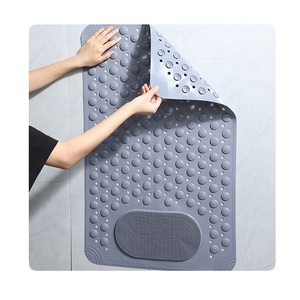 Tapis de douche modernes gris en PVC, lavables en machine, revêtement de sol en vinyle avec ventouses et trous de drainage, antidérapants et résistants à l'usure - Product Image 2