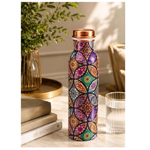 ขวดน้ำทองแดงลายศิลปะนามธรรม ดีไซน์วินเทจ พกพาสะดวก พร้อมฝาปิด - Product Image 2