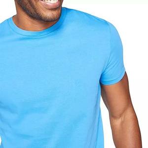 T-shirt pour homme à manches courtes bleu, col rond, coupe ajustée, décontracté, en jersey de coton respirant, couleur unie, longueur normale - Product Image 3