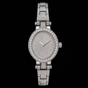 Montre-bracelet de luxe en acier inoxydable argenté, sertie de moissanite ovale, style hip-hop, bijoux de mode haut de gamme - Product Image 1