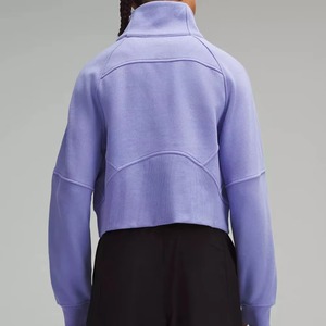 Sweat-shirt pour femme à col montant et demi-zip, manches longues, en coton tricoté et fibre de bambou, couleur unie, pour l'automne, fabricant OEM - Product Image 2