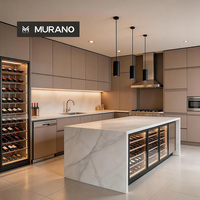 Meubles de cuisine modernes en MDF/contreplaqué/mélamine avec aménagement 3D gratuit, double rangement à vin et îlot en marbre