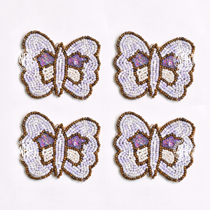 Sous-verres perlés papillon pastel, lot de 4, motif insecte lavande, pour fête du thé printanière, décoration de table à café et de bar - Product Image 1