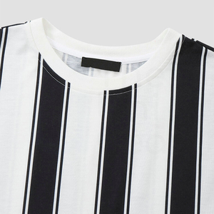 T-shirt à manches courtes pour homme, col rond, motif rayé vertical noir et blanc, haut décontracté - Product Image 3