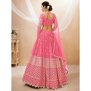 Lentejuelas rosas seductoras Georgette dama de honor Lehenga Choli con Dupatta para damas de honor - Product Image 3