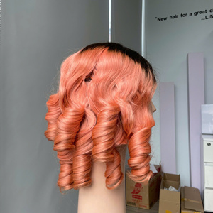 Super Quality 100% Virgin Vietnamese Hair <b>Wig</b> Bouncy Curly Super Double Drawn Ombre Pink Color Wholesale Priced - Product Image 2
