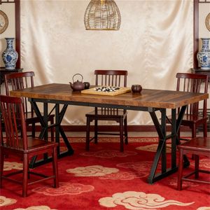 Tavolo da Pranzo Rettangolare in Legno con Gambe in Metallo per Cucina e Soggiorno - Product Image 3