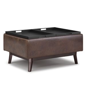 Owen Distressed Chestnut Brown Tray Top Storage Ottoman <b>Small</b> <b>Coffee</b> <b>Table</b> with Stylish Design - Product Image 6