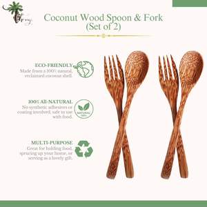 Ensemble cuillère et fourchette en bois fait main, ustensiles de cuisine pour salades, pâtes, fruits et repas quotidiens, couverts rustiques à prix d'exportation - Product Image 6