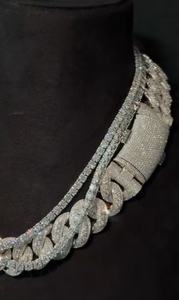 สร้อยคอเงินแท้ 925 ชุบทอง/เงิน ประดับเพชรโมอิสซาไนต์ แบบ Cuban Link หลายชั้น สไตล์ Iced Out Tennis Chain เครื่องประดับฮิปฮอปสำหรับผู้ชาย - Product Image 4