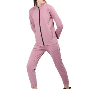 Combinaison rose personnalisée pour femme, à manches longues, à capuche, à jambes évasées, une pièce, extensible, décontractée, tenue de sport tendance - Product Image 1
