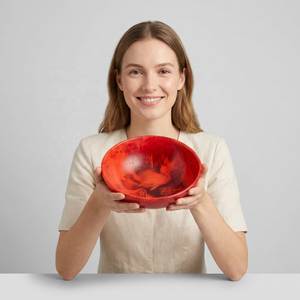 Bol en résine écologique poli à la main, design Wabi Sabi rouge, pour servir des aliments, mariage et fête, salade, en stock, idéal pour offrir - Product Image 1