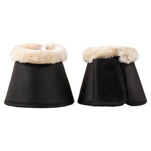 Protège-jambes de sport pour chevaux en polaire noire personnalisables, couleur unie, avec fermeture auto-agrippante - Product Image 1
