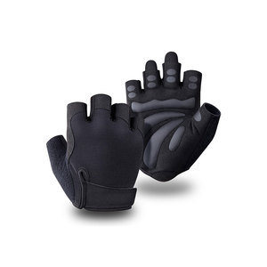 Gants de sport demi-doigts en néoprène unisexe à enfiler pour l'entraînement physique, noirs - Product Image 1