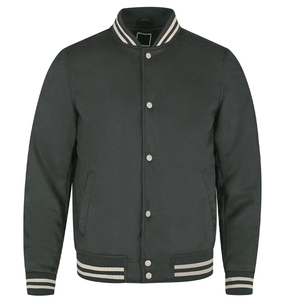 Chaqueta Varsity para hombre en color negro con bloques de color, botones a presión, cuello alto, estilo deportivo y urbano. - Product Image 2