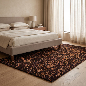 Alfombra de Lana Marrón Oscuro con Diseño Floral, Antideslizante, Ecológica, Hecha a Mano, Estilo Vintage, Texturizada, para Sala de Estar - Product Image 3