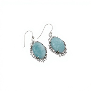 Pendientes Colgantes Vintage de Amazonita Natural Ovalada con Filigrana de Plata Esterlina, Proveedor Mayorista de Joyería - Product Image 1