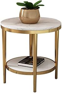 Modern Marble Look <b>Side</b> Metal <b>Table</b> <b>Round</b> End <b>Table</b> Gold Metal Frame Two Tier Sofa Corner <b>Table</b> for Living Room - Product Image 2