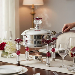 Luxury Durable Stainless Steel Non-Stick Food Warmer with Crystal Floral Design Buffet Serving Dish for Hotel Dining <b>Table</b> Use - Product Image 2