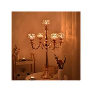 5Light Chrome Crystal Globe Candelabra Shimmering <b>Pillar</b> Candle Stand for Luxury Wedding Events & Hotel Banquet Table Decoration - Product Image 6