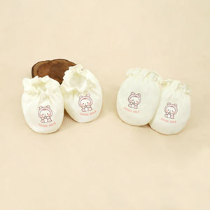 Ensemble de moufles et chaussons pour bébé en coton biologique, tissu tricoté doux, respirant, anti-griffures, imprimé par transfert thermique, toutes saisons, échantillon - Product Image 3