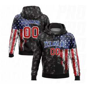 Sudadera con Capucha Deportiva Personalizada con Bordado 3D de la Bandera Americana en Negro, Rojo y Azul Rey para Billar y Snooker - Product Image 1