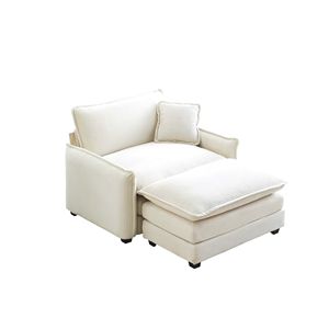 Divano Singolo Profondo in Corduroy Bianco con Poggiapiedi e Cuscino, Arredamento Versatile per Soggiorno, Camera da Letto, Club e Molteplici Occasioni - Product Image 6