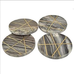 Elegant Design Marble <b>Coaster</b> With Brass Strip Stone <b>Coaster</b> With Brass Mats & Pads At very best selling Price - Product Image 5